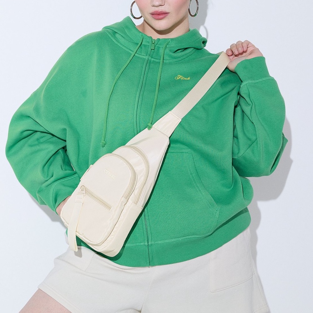 VS PINK White Shell Nylon Sling Backpack